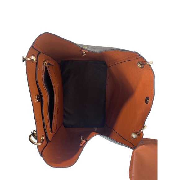 Shein Women’s Faux Leather Black and Brown Tote Shoulder Bag Wallet Bucket Style - Picture 7 of 11